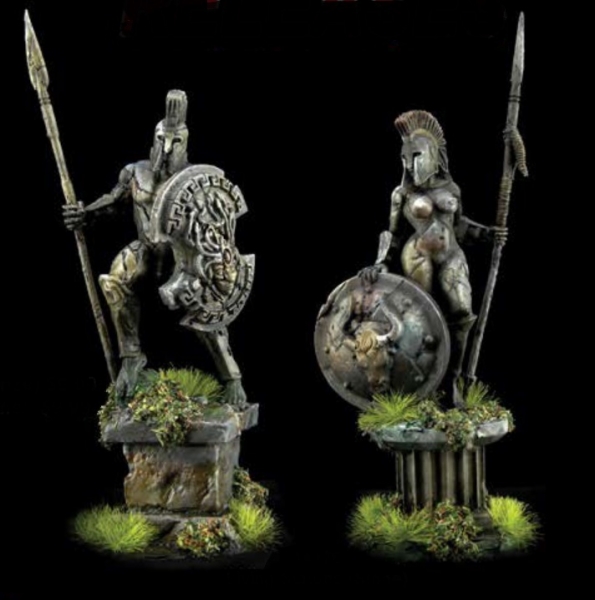 Reaper Bones Black: Amazon and Spartan Living Statues (Bronze)