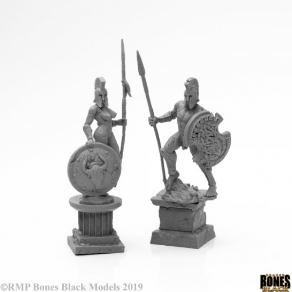 Reaper Bones Black: Amazon and Spartan Living Statues (Stone)