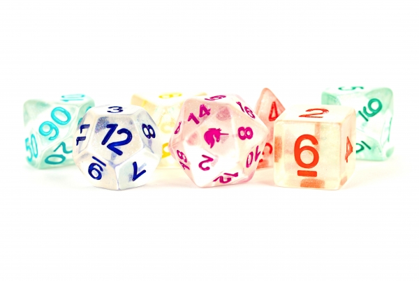 Metallic Dice: Unicorn RESIN Polyhedral Dice Set - Rainbow Ice (7)