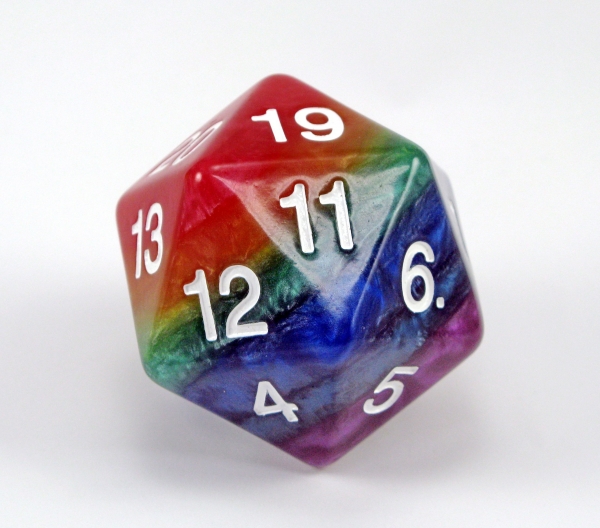 Single Dice: 55mm 7-Layered Opaque Rainbow Countdown D20  [LIMITED PRINT RUN]