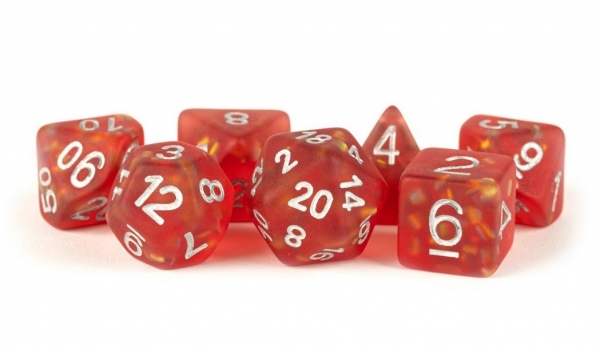 Polyhedral Dice Set: (Resin) Icy Opal Red w/ Silver Numbers (7 die set)