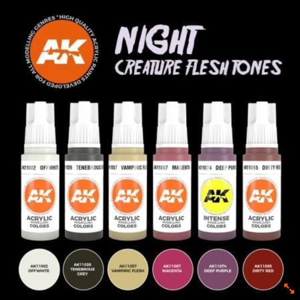 AK-Interactive: 3rd Gen Acrylics - Night Creatures Flesh Tones Acrylic Paint Set (Box of 6 Paints)