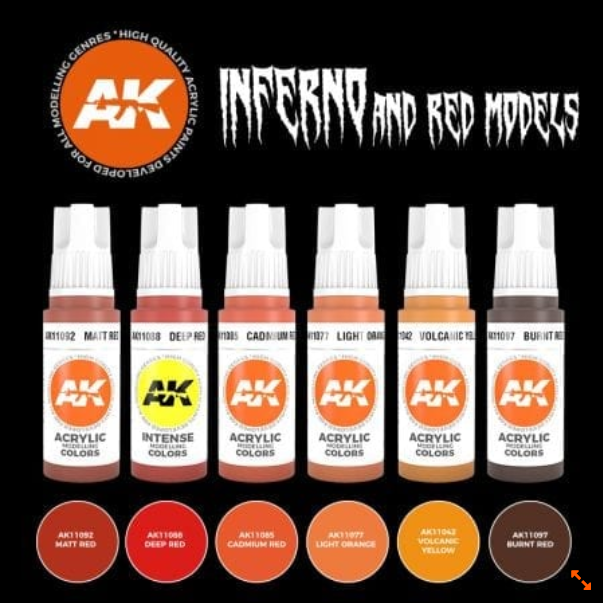 AK-Interactive: 3rd Gen Acrylics - Inferno and Red Creatures Acrylic Paint Set (Box of 6 Paints)
