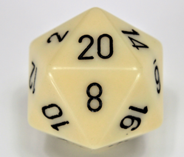 Chessex Special Dice: Ivory/Black Opaque 34mm d20 (1)