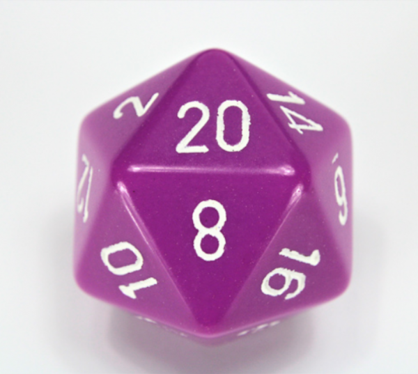 Chessex Special Dice: Light Purple/White Opaque 34mm d20 (1)