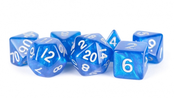 Acrylic Dice Set: 16mm Stardust - Blue with Silver Numbers