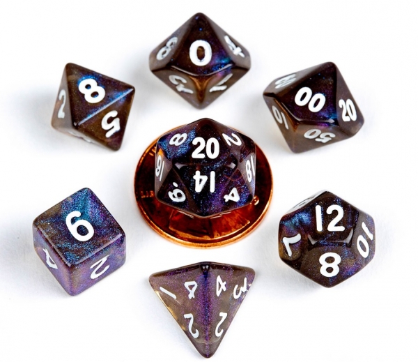 Mini Polyhedral Dice Set: (10mm) Mini Stardust Galaxy (7)
