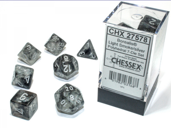 Chessex Borealis Polyhedral Light Smoke/silver Luminary 7-Die Set