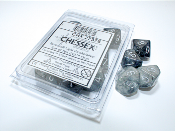 Chessex Borealis Light Smoke/silver Luminary Set of Ten d10s