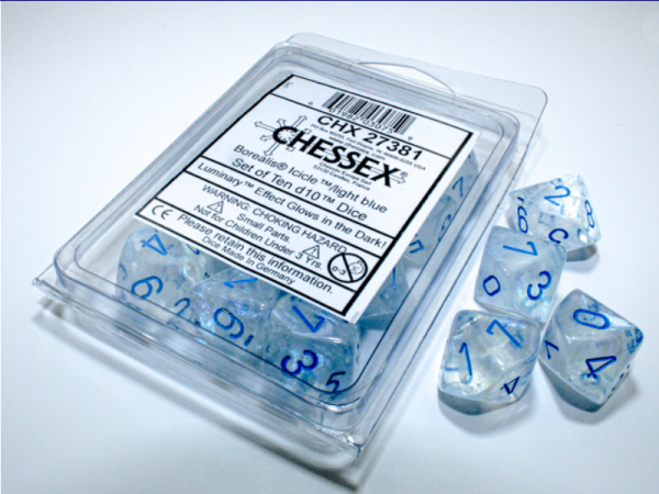 Chessex Borealis Icicle/light blue Luminary Set of Ten d10s