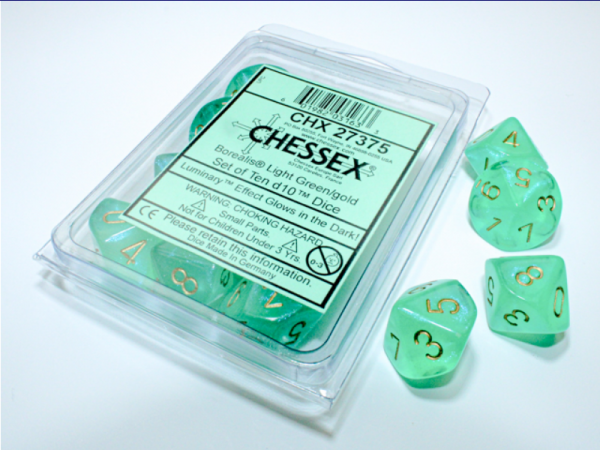 Chessex Borealis Light Green/gold Luminary Set of Ten d10s