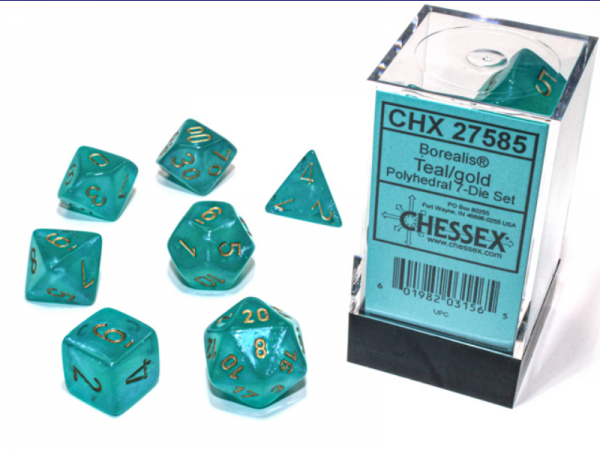 Chessex Borealis Polyhedral Teal/gold Luminary 7-Die Set