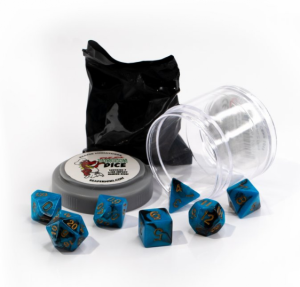 Pizza Dungeon Dice: Dual Blue & Black (7-die set)