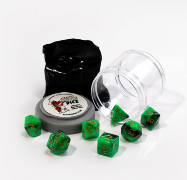 Pizza Dungeon Dice: Dual Green & Black (7-die set)