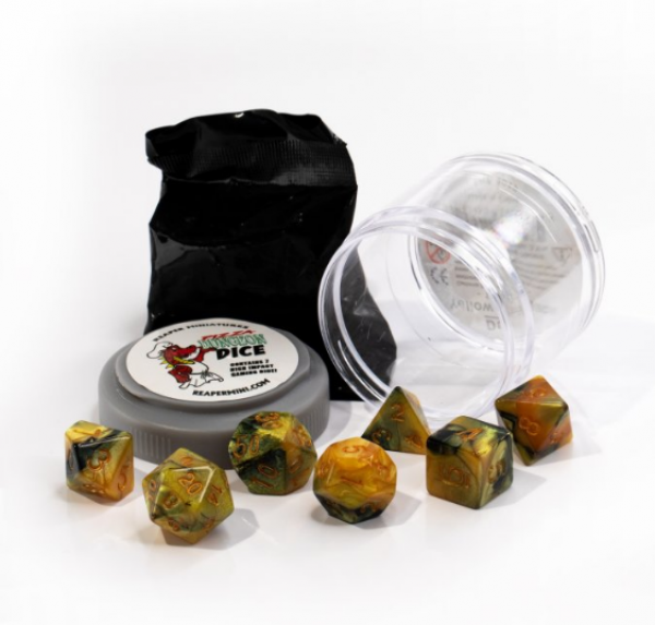 Pizza Dungeon Dice: Dual Yellow & Black (7-die set)