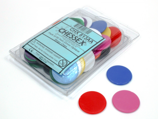 Chessex Gaming Components: 22mm Opaque Bingo Chips - Assorted Colors (50)