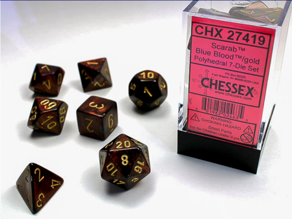 Chessex RPG Dice Sets: Blue Blood/Gold Scarab Polyhedral 7-Die Set