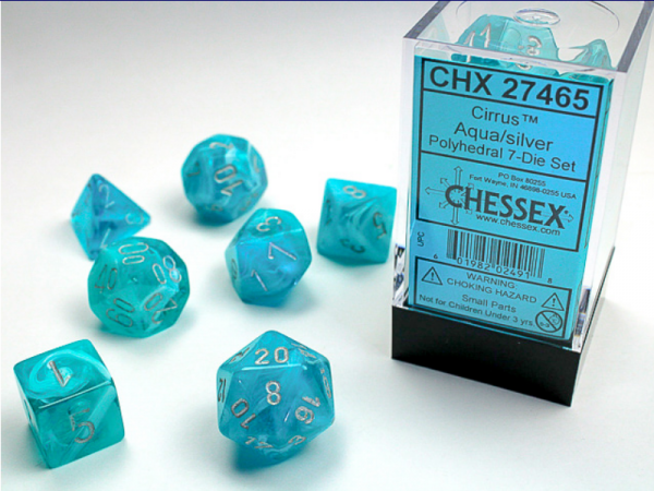 Chessex RPG Dice Sets: Aqua/Silver Cirrus Polyhedral 7-Die Set