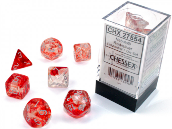 Chessex Dice Sets: Nebula Polyhedral Red/Silver Luminary (7)