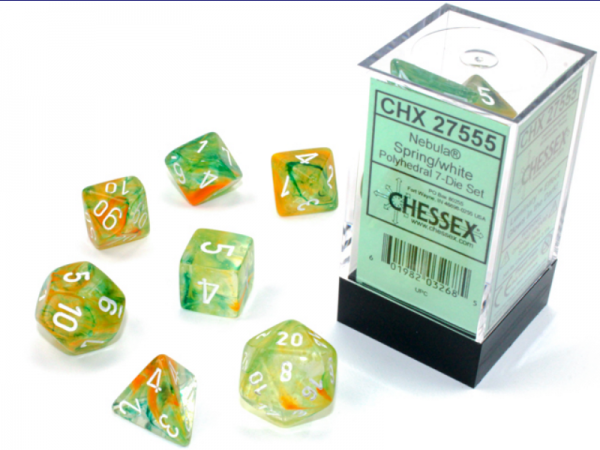 Chessex Dice Sets: Nebula Polyhedral Spring/White Luminary (7)