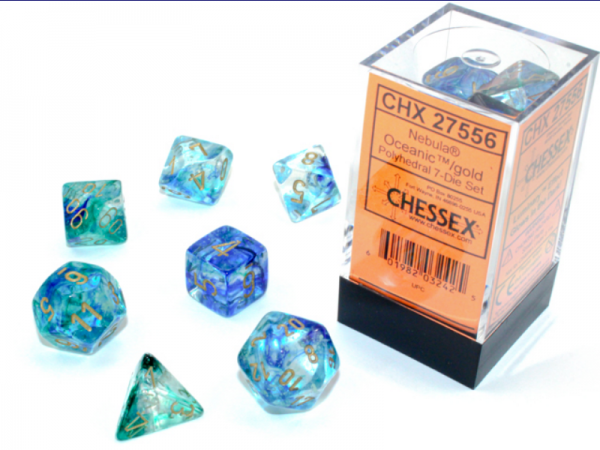 Chessex Dice Sets: Nebula Polyhedral Oceanic/Gold Luminary (7)