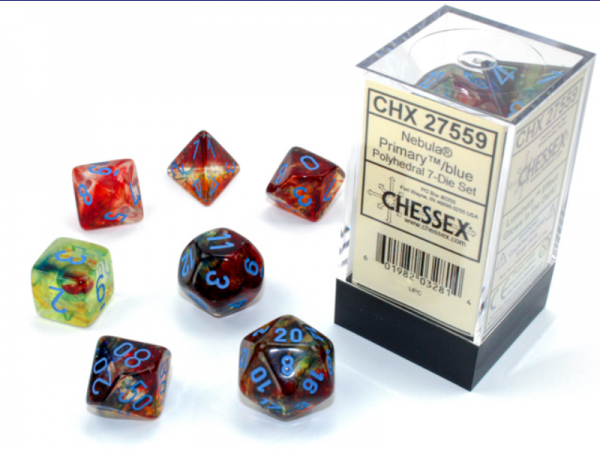 Chessex Dice Sets: Nebula Polyhedral Primary/Blue Luminary (7)