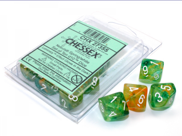 Chessex Dice Sets: Nebula Spring/White Luminary d10 Set (10)