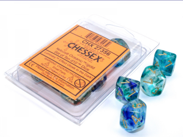 Chessex Dice Sets: Nebula Oceanic/Gold Luminary d10 Set (10)