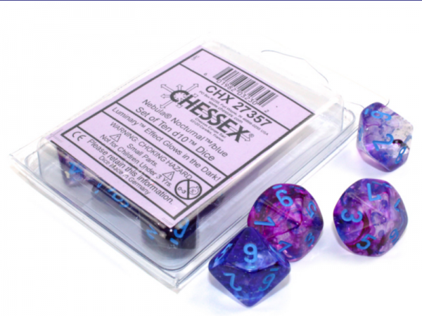 Chessex Dice Sets: Nebula Nocturnal/Blue Luminary d10 Set (10)