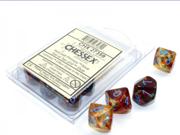 Chessex Dice Sets: Nebula Primary/Blue Luminary d10 Set (10)