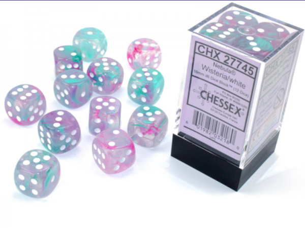 Chessex Dice Sets: Nebula Wisteria/White Luminary 16mm d6 Dice Block (12)