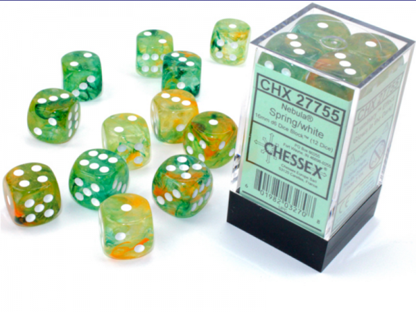 Chessex Dice Sets: Nebula Spring/White Luminary 16mm d6 Dice Block (12)