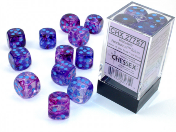 Chessex Dice Sets: Nebula Nocturnal/Blue Luminary 16mm d6 Dice Block (12)