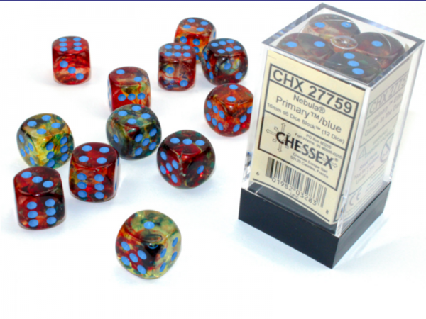 Chessex Dice Sets: Nebula Primary/Blue Luminary 16mm d6 Dice Block (12)