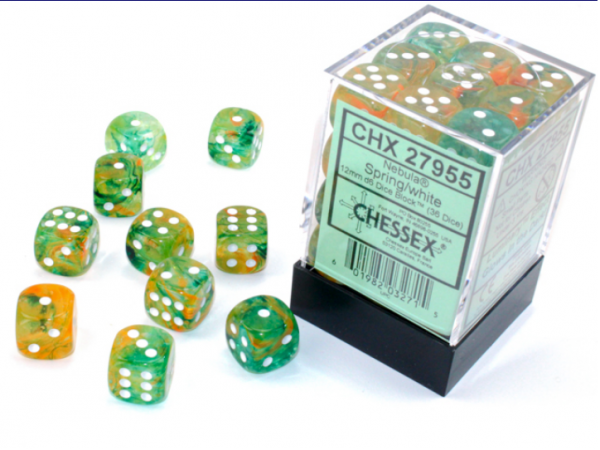 Chessex Dice Sets: Nebula Spring/White Luminary 12mm d6 Dice Block (36)