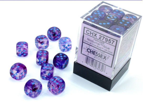 Chessex Dice Sets: Nebula Nocturnal/Blue Luminary 12mm d6 Dice Block (36)
