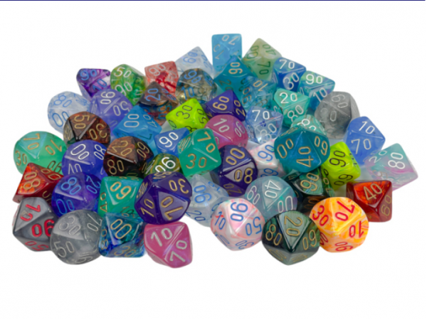 Chessex Bulk Dice Sets: Assorted Signature Polyhedral Tens d10 (percent) die Bag (50)