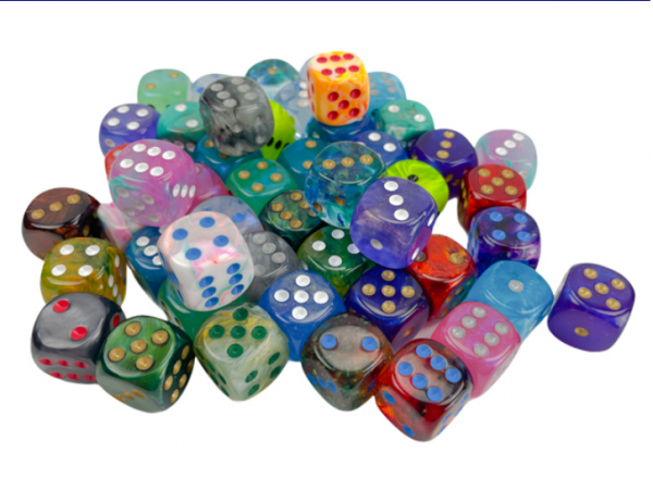 Chessex Bulk Dice Sets: Assorted Signature 16mm d6 Dice w/pips Bag (50)