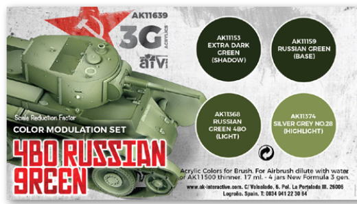 AK-Interactive: 3rd Gen Acrylics - 4BO Russian Green Modulation Set