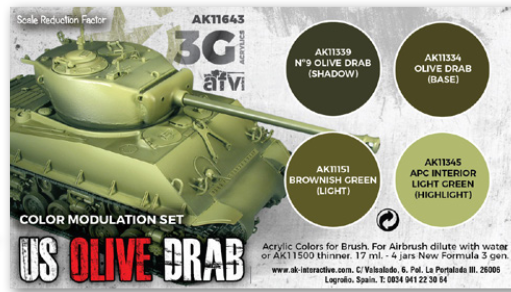 AK-Interactive: 3rd Gen Acrylics - US Olive Drab Modulation Set