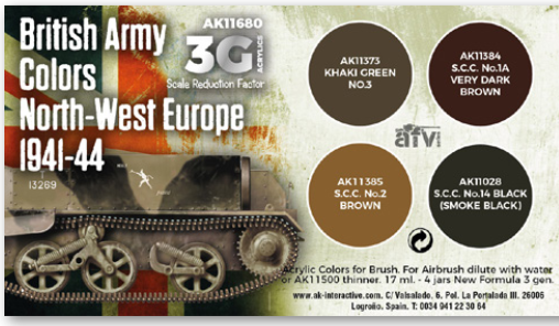 AK-Interactive: 3rd Gen Acrylics - British Army Colors Set (North-West Europe 1941-44)
