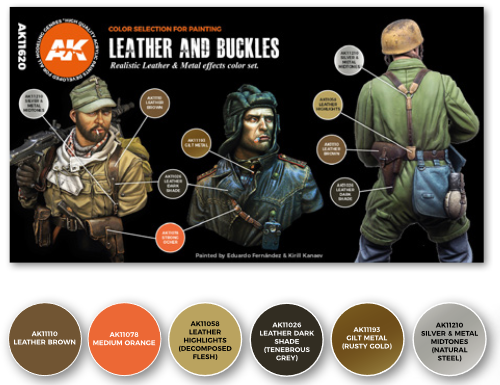 AK-Interactive: 3rd Gen Acrylics - Leather and Buckles Colors Set