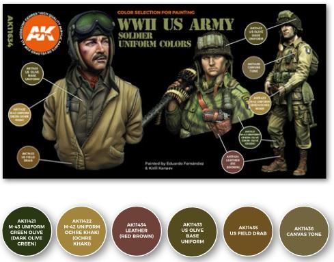 AK-Interactive: 3rd Gen Acrylics - WWII US Army Soldier Uniform Color Set