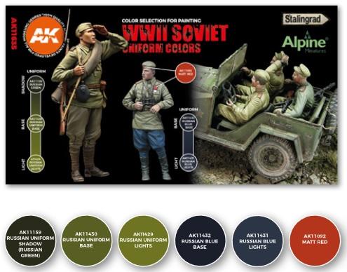 AK-Interactive: 3rd Gen Acrylics - WWII Soviet Uniform Color Set