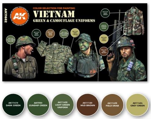 AK-Interactive: 3rd Gen Acrylics - Vietnam Green & Camoflage Uniform Color Set