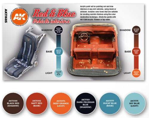 AK-Interactive: 3rd Gen Acrylics - Red & Blue Vehicle Interiors Color Set