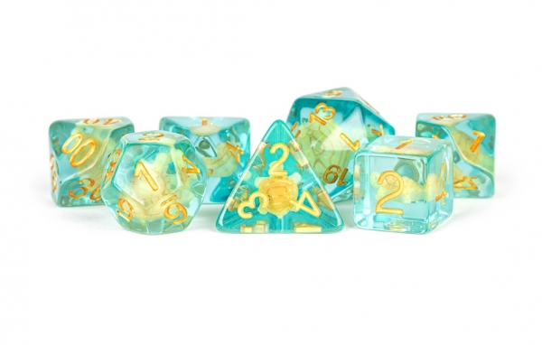 Metallic Dice: 16mm RESIN Polyhedral Dice Set - Turtle Dice (7)