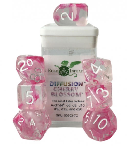 Polyhedral Dice Set: Diffusion Cherry Blossom Dice w/ Arch d4 & Balance d20 (7)