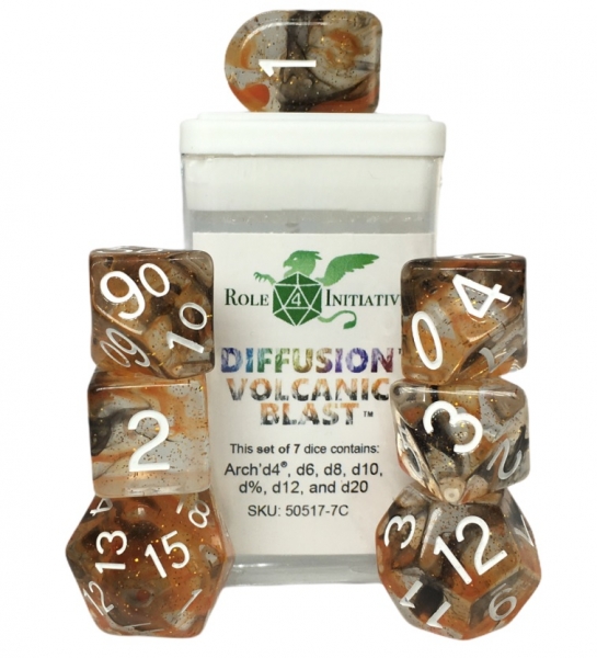Polyhedral Dice Set: Diffusion Volcanic Blast Dice w/ Arch d4 & Balance d20 (7)