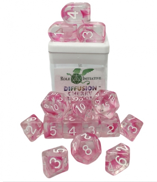Polyhedral Dice Set: Diffusion Cherry Blossom Dice w/ Arch d4 & Balance d20 (15)